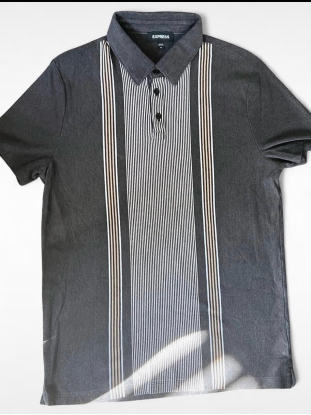 Express Men’s Striped Polo Shirt Gray Medium